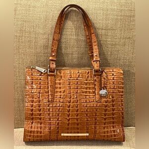 BRAHMIN Croc Embossed Brown Women's Leather Handbag Adjustable Shoulder Straps